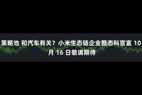 策略池 和汽车有关？小米生态链企业酷态科官宣 10 月 16 日敬请期待